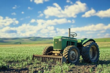 Obraz premium Farm tractor in a field under a bright sky
