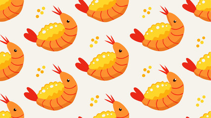 Seamless Pattern of Cute Cartoon Shrimp Tempura Illustration Design