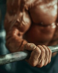 Strong Elderly Man Holding Barbell with Muscular Arm in Gym Setting