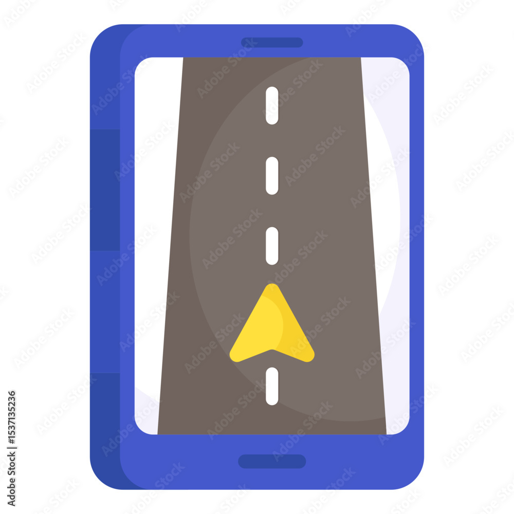 Aufkleber modern smartphone displaying a digital gps navigation map with a yellow directional arrow on a road,