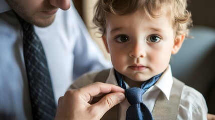 Father helping son with tie adorable family moment parenting style formal wear fatherhood child care