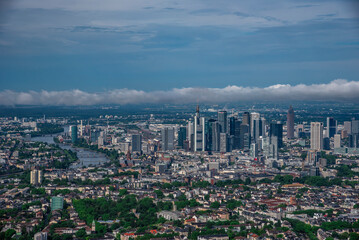 Frankfurt-Main skyline from a birds-eye view after thunderstorm in the morning