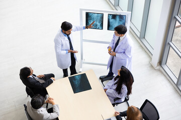 High angle top view, Above Hospital Medical Research : Group of Doctor, nurse and healthcare...