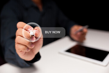 A person uses a virtual interface to click a 