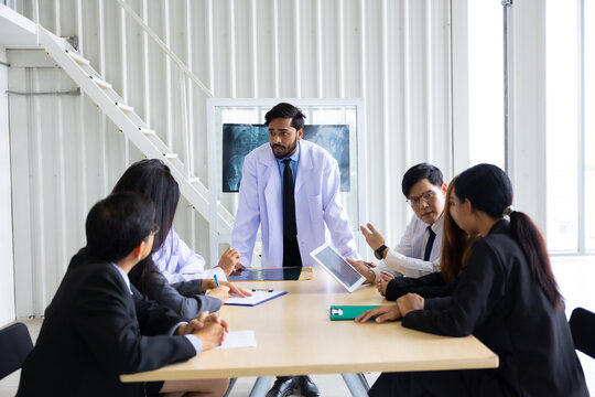 Hospital Medical Research : Group of Doctor, nurse and healthcare professional team meeting sitting in the boardroom,  Planning and brainstorming health