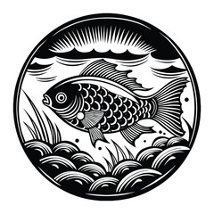 Black and white large mouth bass fish silheoute vector design