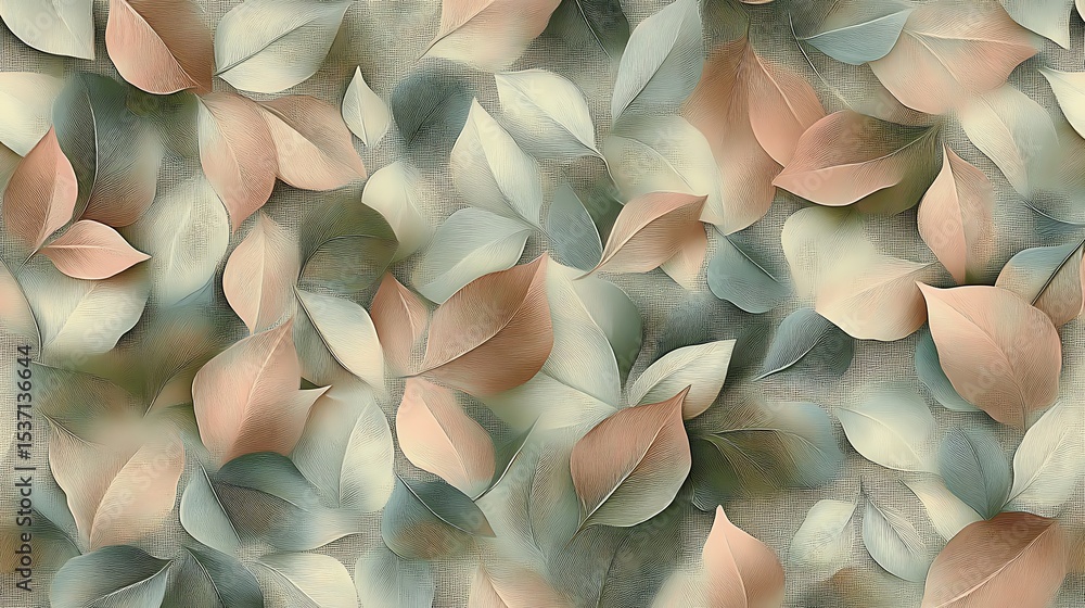 Poster elegant textured leaves background featuring pastel colors and subtle shading creating a seamless re