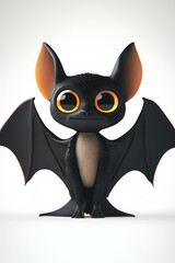 Fototapeta premium Cute cartoon bat character with large eyes and wings, set against a minimalistic background