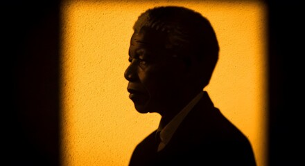 Silhouette of a man in a suit, with a bright yellow background, facing left.
