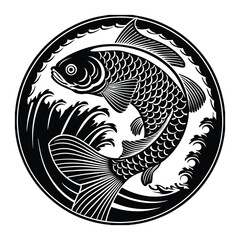 Black and white large mouth bass fish silheoute vector design