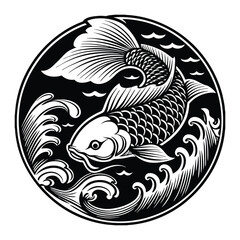 Black and white large mouth bass fish silheoute vector design