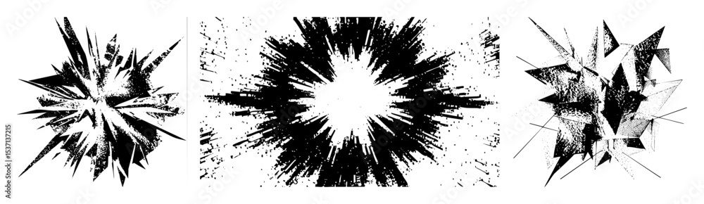 Poster vector dynamic explosion bursts with jagged distressed vector shapes.