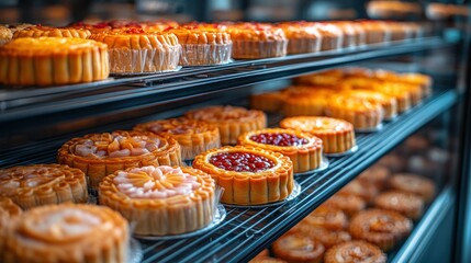 Fototapeta premium Assortment of mooncakes displayed