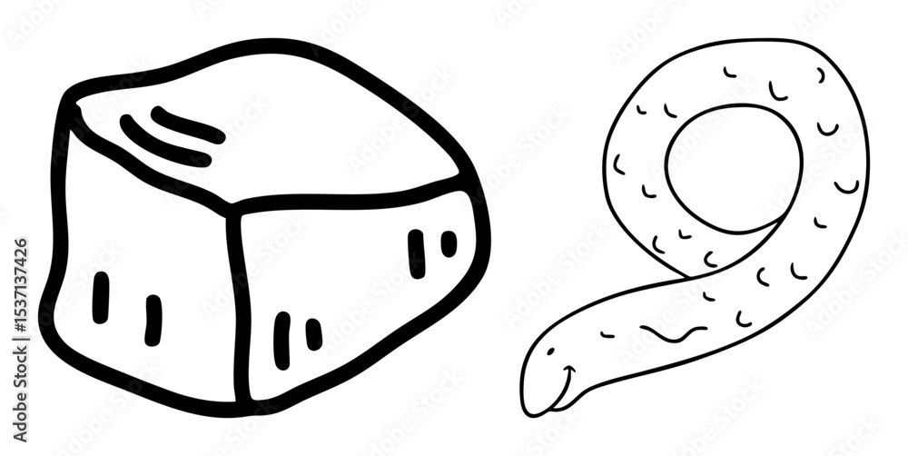 Poster vector cheese cube and pretzel in a simple vector style.