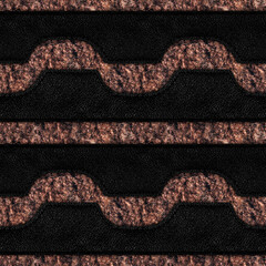 Seamless 4k photo material texture of brown fur with leather ornate patches.