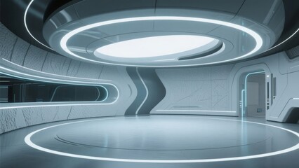 Futuristic Interior with Circular Light Design and Sleek Architecture