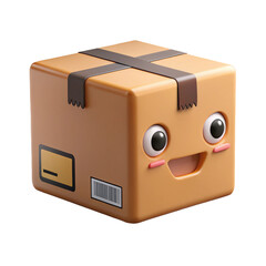 Obraz premium Cute cartoon cardboard box package isolated on transparent background