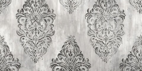 Gray damask patterns on a textured off white background for wallpaper