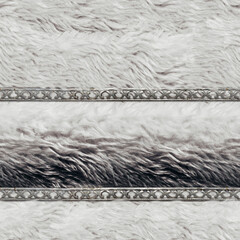 Seamless 4k photo material texture of light gray fur with metal straps.