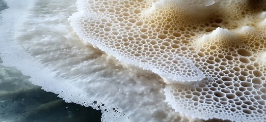 Intricate honeycomb salt formation on the Dead Sea shore with water below