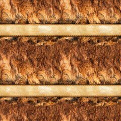 Seamless 4k photo material texture of brown fur with leather straps.