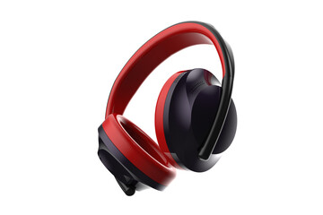 Modern Red and Black Over-Ear Headphones Isolated on Transparent PNG Background - High Quality Audio Accessory for Music, Gaming, and Calls. Sleek, Professional Headset. Clean Cutout Stock Photo