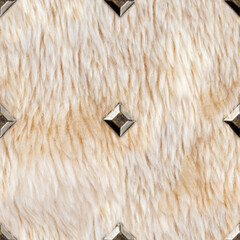 Seamless 4k photo texture of light brown fur material with studs.