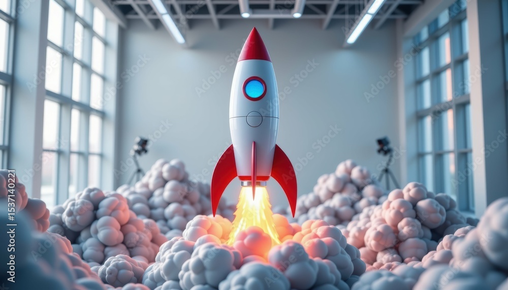 Poster rocket launch event animation modern studio digital art futuristic environment dynamic viewpoint