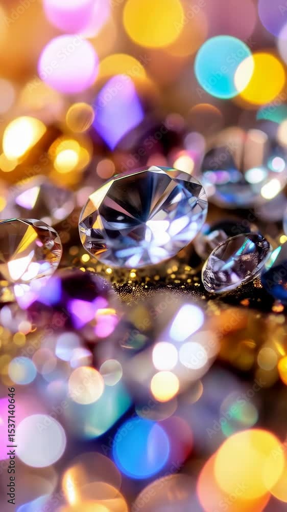 Poster sparkling diamonds and colorful bokeh lights create a luxurious and festive background