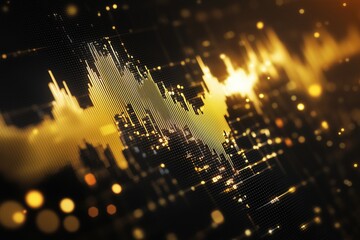 The concept of the financial market for Bitcoin or cryptocurrency, depicted in gold and black, with a copyspace.