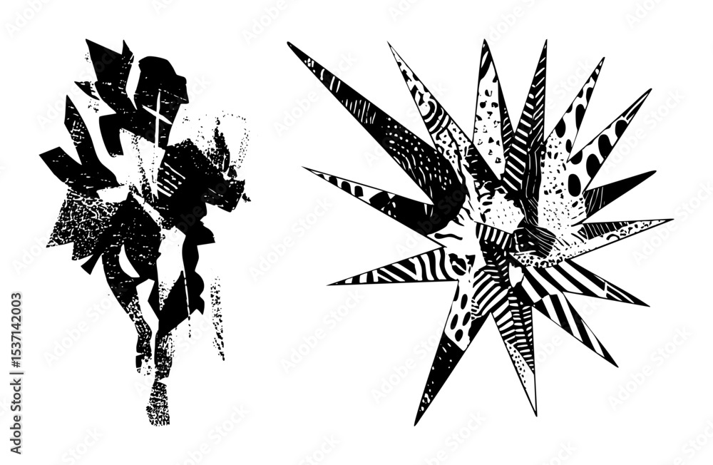 Poster vector abstract floral arrangements showcase dynamic patterned leaves.
