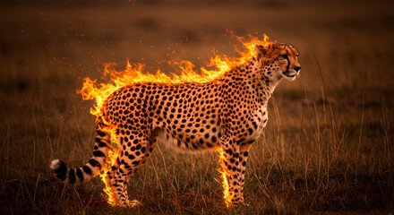 Obraz premium Fiery Cheetah: A Striking Depiction of Nature's Intensity and Animalistic Beauty
