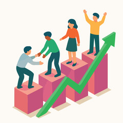 vector illustration of a group of people helping each other to achieve success