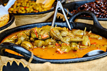 Container with fresh and delicious eggplants.
