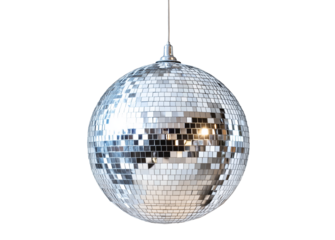 Realistic Silver Disco Ball Isolated on Transparent Background