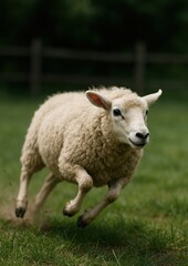 Energetic sheep leaping outdoors gracefully.
