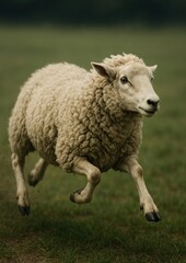 Energetic sheep joyfully leaping outdoors.
