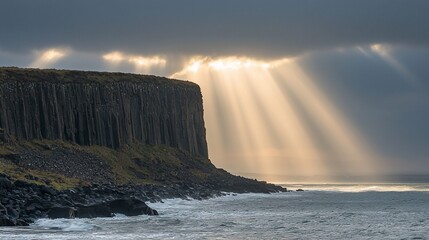 Dramatic coastal cliffs bathed in golden sunlight