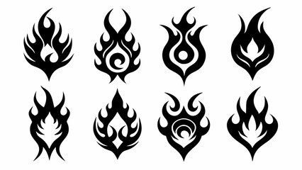 Fototapeta premium Black and white illustration set of tribal flame tattoo designs
