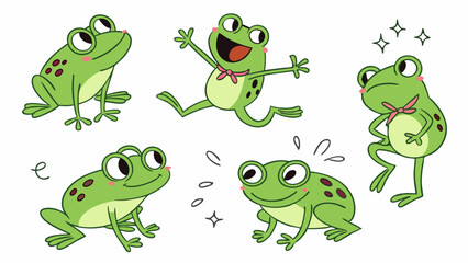 Collection of Adorable Cartoon Frogs in Various Poses and Emotions