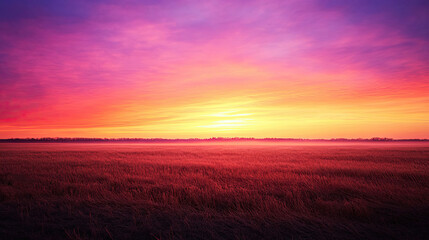 Vibrant twilight landscape with field, sky and warm colors providing serene view