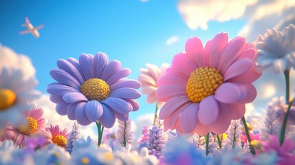 Vibrant Field of Daisies Under a Bright Blue Sky