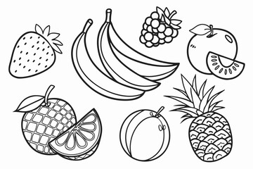 Outlined Assortment of Fresh Fruits, Ideal for Coloring Books and Educational Materials