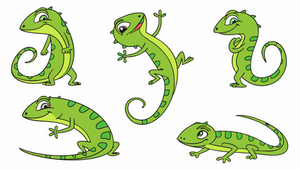 Collection of Cartoon Lizards in Various Poses on a White Background