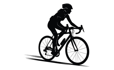 Woman Riding Bicycle Silhouette Isolated on White Background