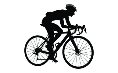 Woman Riding Bicycle Silhouette Isolated on White Background