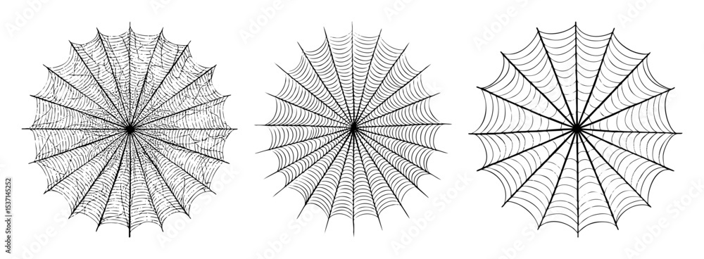 Poster vector intricate spiderwebs set with varying designs.