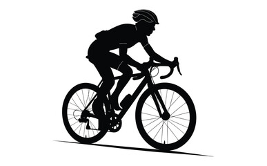 Woman Riding Bicycle Silhouette Isolated on White Background