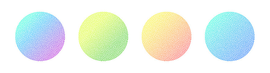 Gradient stipple effect dotted circles set. Isolated vector dotted colorful spots abstract design elements