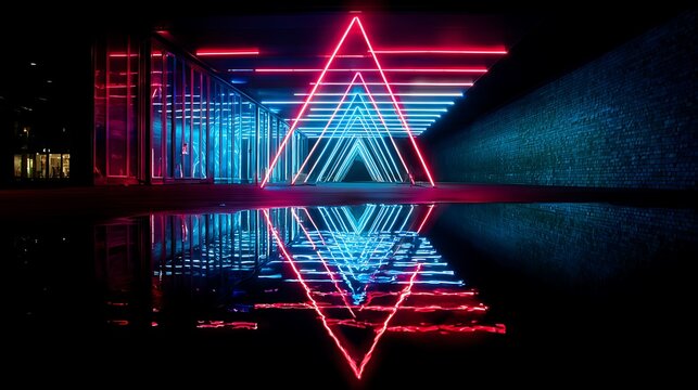 Neon triangle tunnel reflection